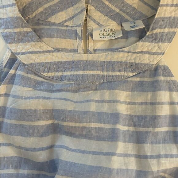 Sigrid Olsen 100% Linen Blue White Striped Halter Midi Summer Dress Size 4 - Picture 6 of 10